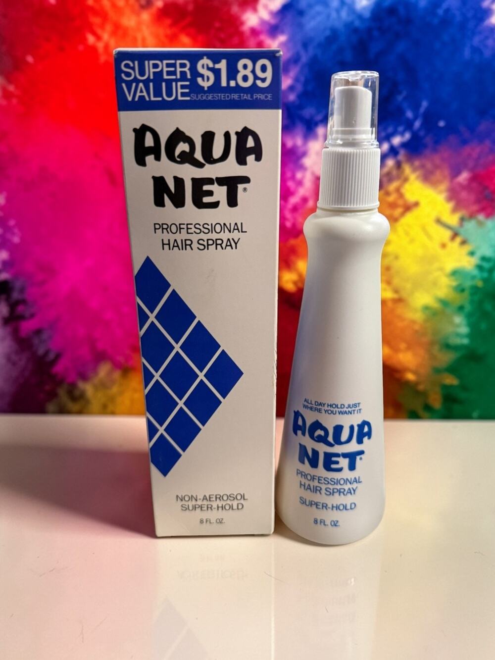Vintage Aqua Net Professional Hair Spray Non Aerosol Super Hold 8oz NOS Box BLUE